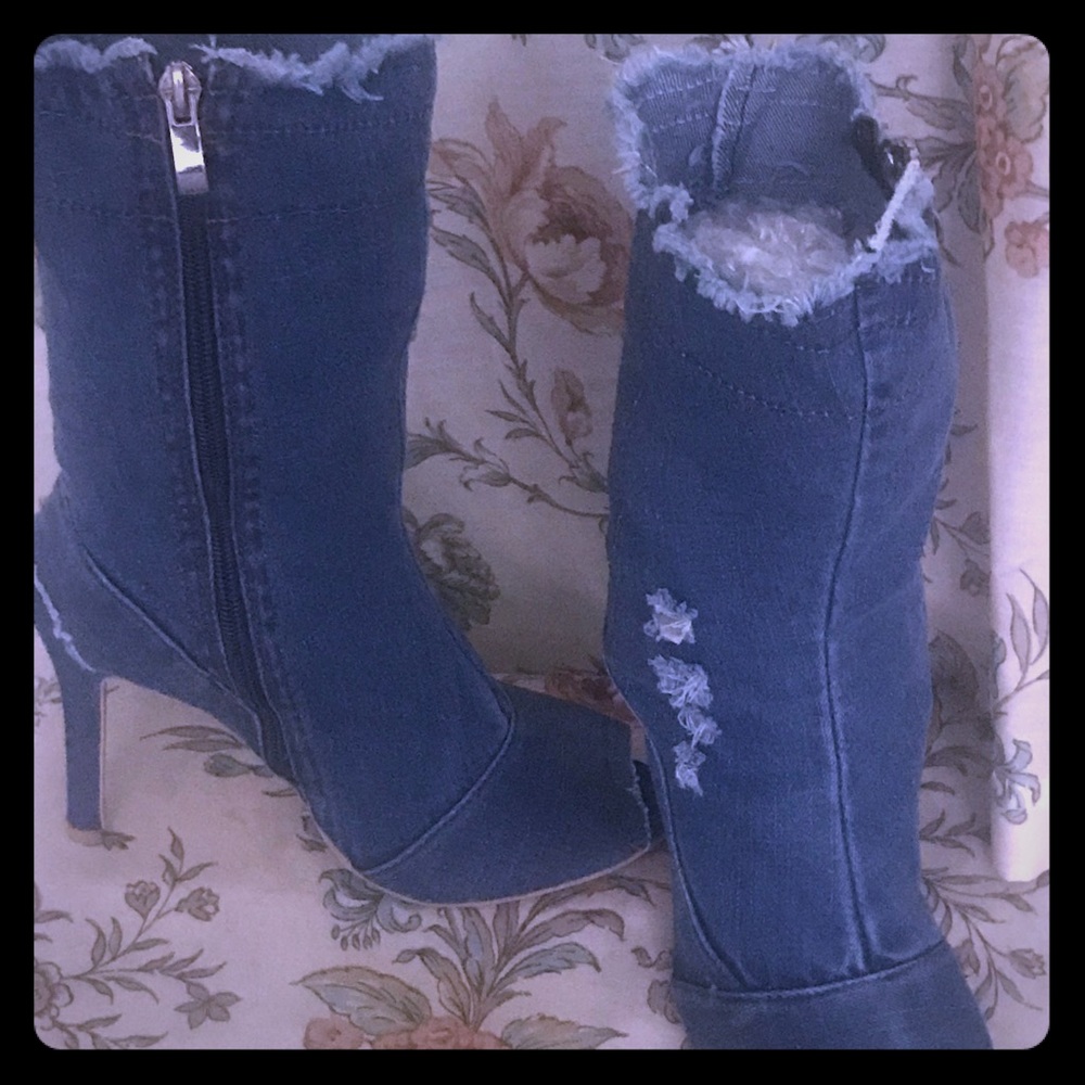 Distressed Denim Booties